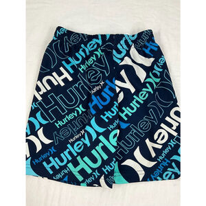 Boys Hurley Spell Out Logo Swim Trunks Size 7 Lg Dark Blue Swimwear Beach EUC